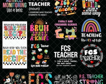 FCS Teacher PNG Bundle, Family and Consumer Science Teacher Life png, Funny Teaching Quote PNG Digital Download