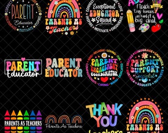 Parent Educator PNG Bundle, Parents as Teachers Appreciation, Thank You Teacher Rainbow Crayon Digital Download