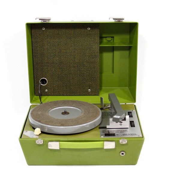 Vintage Chartreuse Portable Record Player in Brail