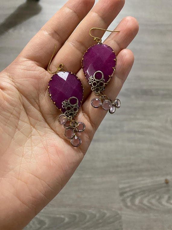 Ruby stone earrings, huge - image 1