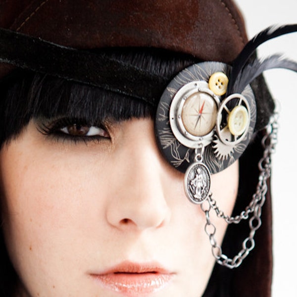 Steampunk compass and gears eye patch