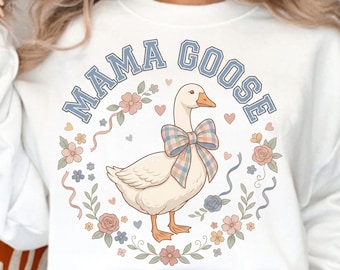 Mamá ganso vintage floral png, sudadera con sublimación Cottage Core Animals Coquette, gansos de los años 80 png