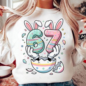 Roliga 67 påskhareöron PNG, Glad påsk sublimering, Six Seven Kids clipart