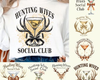 Hunting Wives Coquette Bow PNG Bundle, Deer Antlers Sublimation Design, Rustic Western Sweatshirt Graphic