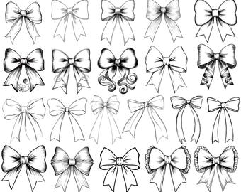 Coquette Ribbon Bow PNG Bundle, Bows Bundle, Hair-Bow outline Clipart, Trendy tshirt designs digital
