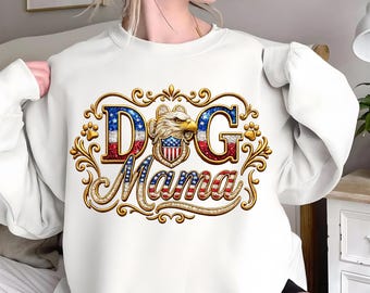 Patriotic Dog Mama PNG, USA Eagle Rhinestone T-Shirt Design, 4th July Dog Mom Sublimation