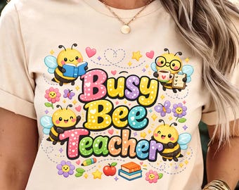 Busy Bee Teacher PNG Back to School Sublimation Hand Drawn Classroom Clipart