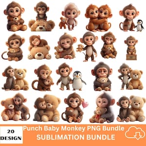 Punch Baby Monkey PNG Bundle, Viral Emotional Plush Monkey Pack Sublimation Design, Digital Download