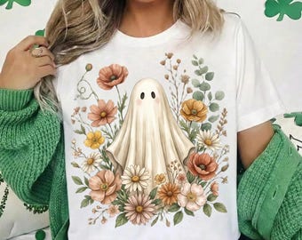 Wildflowers Ghost PNG, Spooky Season Floral Halloween Shirt Sublimation Design