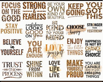 Boho Leopard Inspirational PNG Bundle, Positive Daily Affirmations Quotes, Kindness Boho Motivational PNGs