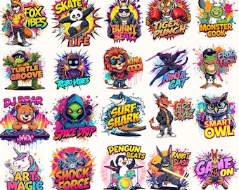 Cartoon PNG Bundle, Kids t shirt Design Graphic Printable Art Illustration Set, Digital Download