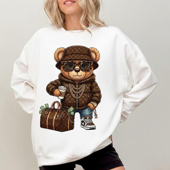 Luxury Designer Teddy Bear PNG, Urban Streetwear Art Digital Download for Shirts & Crafts