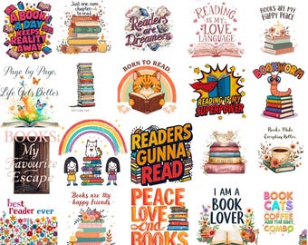 Books Lover Quotes PNG Bundle, Book Reading Clipart, Floral Colorful design Bookish Sublimation Sticker