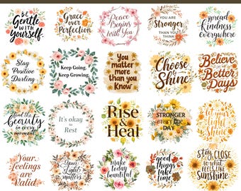 Inspiration Quotes PNG Bundle, Motivational Affirmation Inspirational Saying Positive Quote PNGs Digital Download