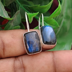 Pendientes colgantes de plata de ley con labradorita natural, joyería bohemia con piedras preciosas de destello azul