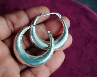 Pendientes de aro gruesos de plata de ley, joyería vintage estilo boho para el día a día.