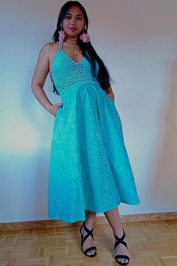blue crochet midi dress CALLIE CROCHET LACE MIDI DRESS main image 1