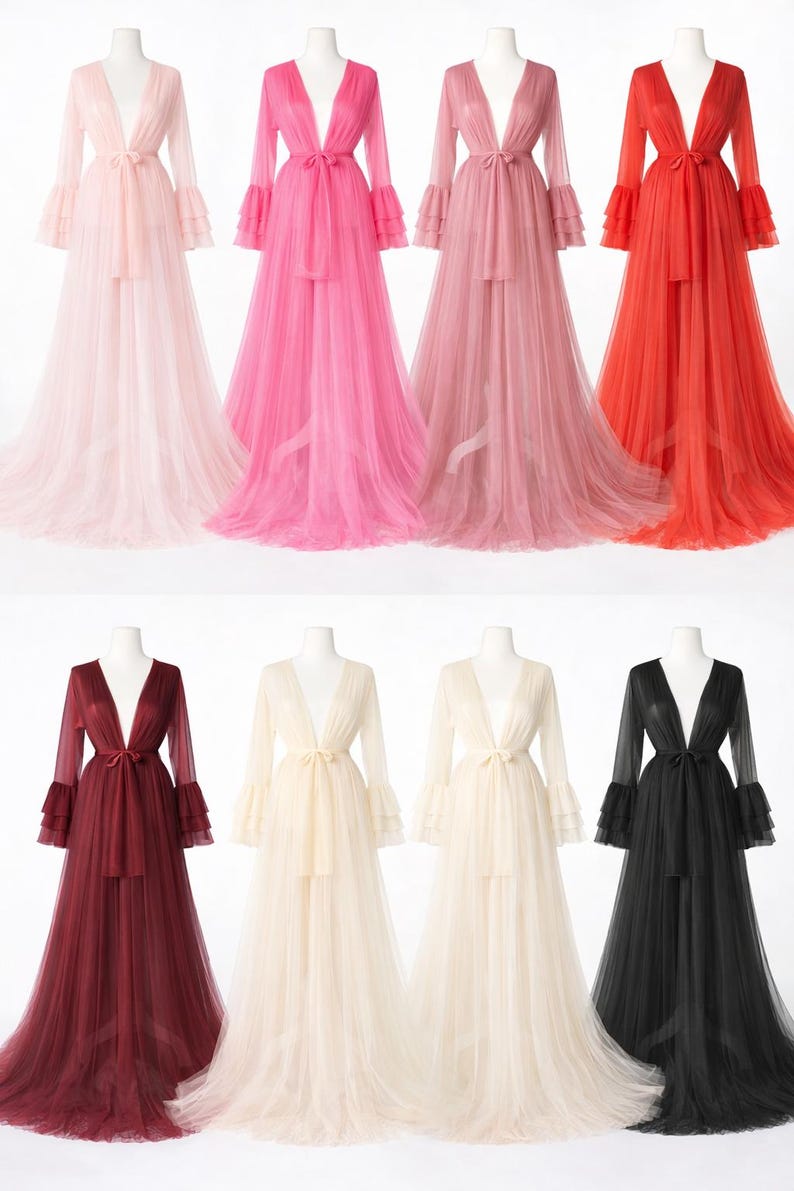 Pink Ruffle Glinda Robe Blush Pink Tulle Robe | Handmade Ruffle Sleeve Boudoir Gown - Etsy