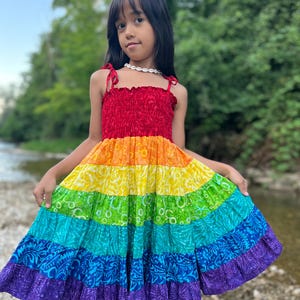 Boho Patchwork Girls Maxi Dress: Handmade Rainbow Cotton Sundress