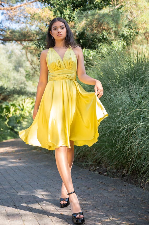 navy blue dress for baby girl Carnation Yellow Satin Maxi Dress - US 4 main image 0