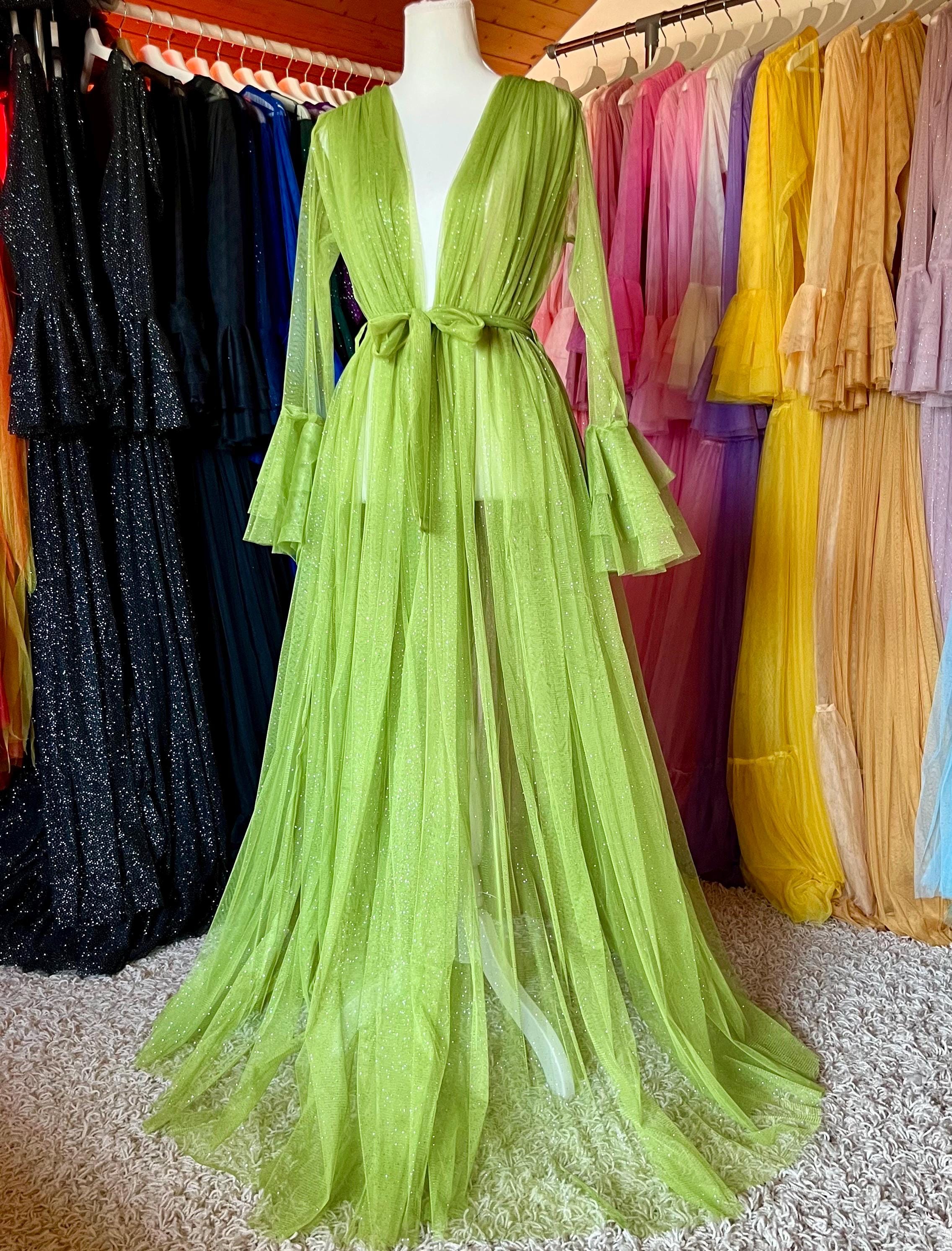 slim fit dress slacks Green Tulle Long A-Line Prom Dress, Green Spaghetti Strap Evening Dres main image 0