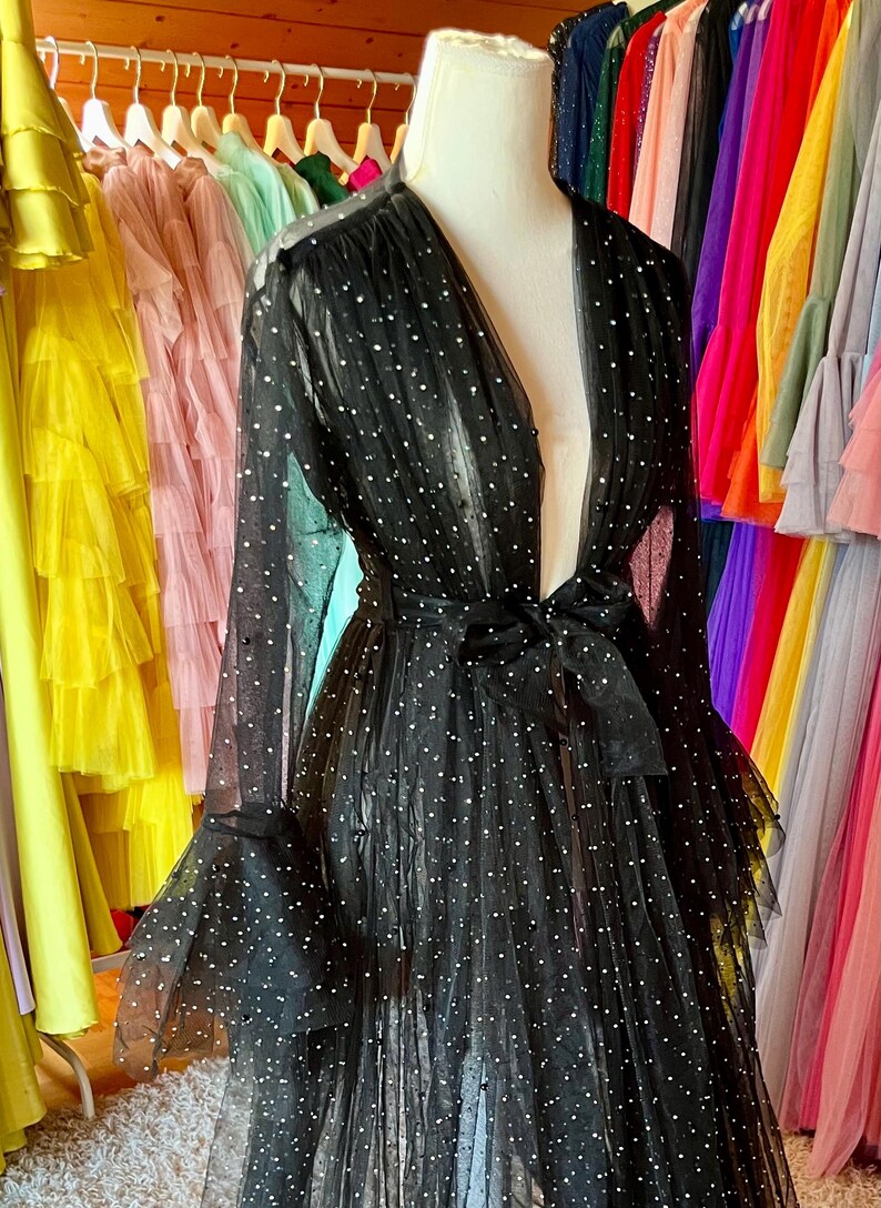 Black Sparkling Tulle Robe | Sheer Long Robe | Glamour Photoshoot or ...