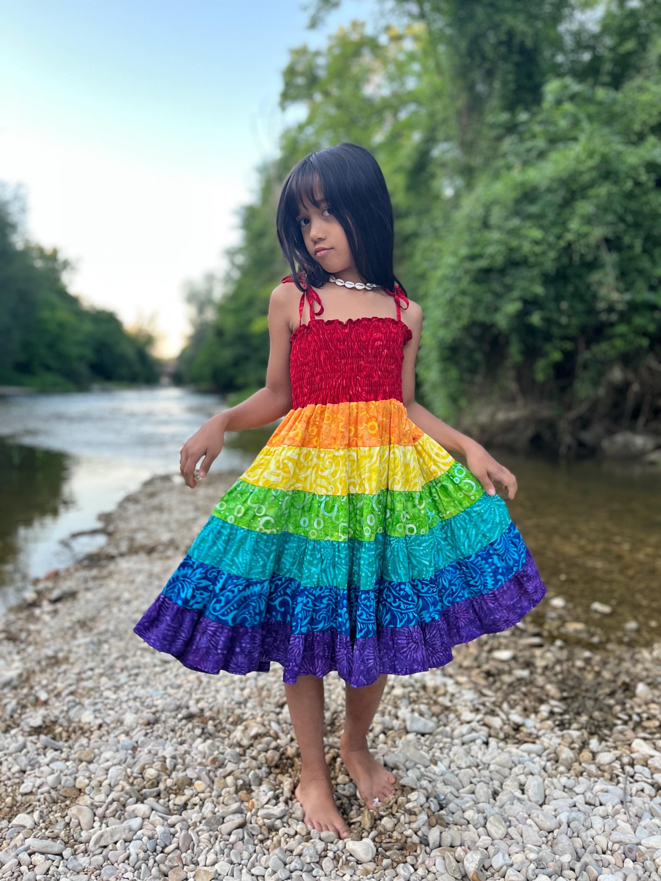 rainbow boho dress Boho Patchwork Girls Maxi Dress: Handmade Rainbow Cotton Sundress