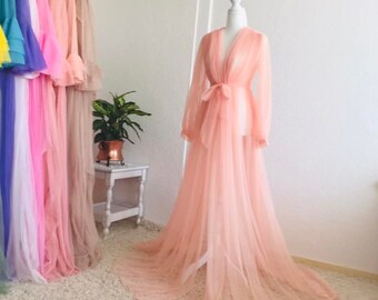 Tulle Robe-Peach