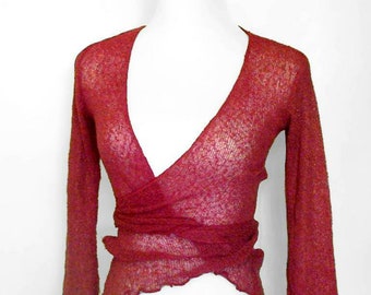 Knitted Bolero Jacket - Pink with Ties