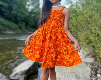 Handmade Kinder Batik Sommerkleid | Gesmoktes Boho Baumwoll Kleid
