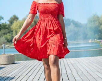 red batik dress Snap Housedress in Red Batik Floral