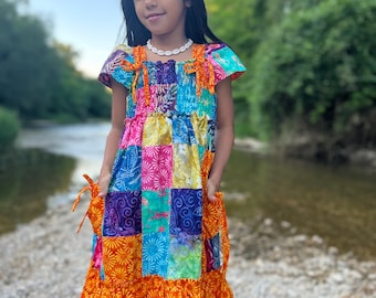 Handmade Boho Patchwork Maxi Dress – Colorful Cotton Kids Sundress