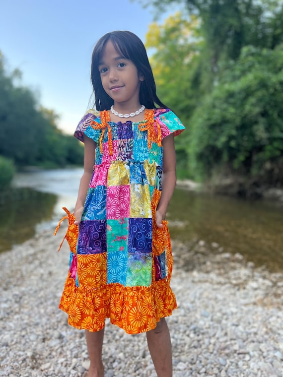 Handmade Boho Patchwork Maxi Dress – Colorful Cotton Kids Sundress