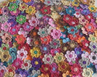 100 pcs mix lot Crochet Flowers Scrapbooking, Applique, Embellishment