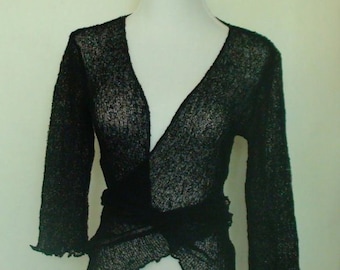 Knitted Bolero Jacket - Black with Ties