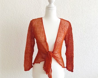 Knitted Bolero Jacket - Rust colour with Ties