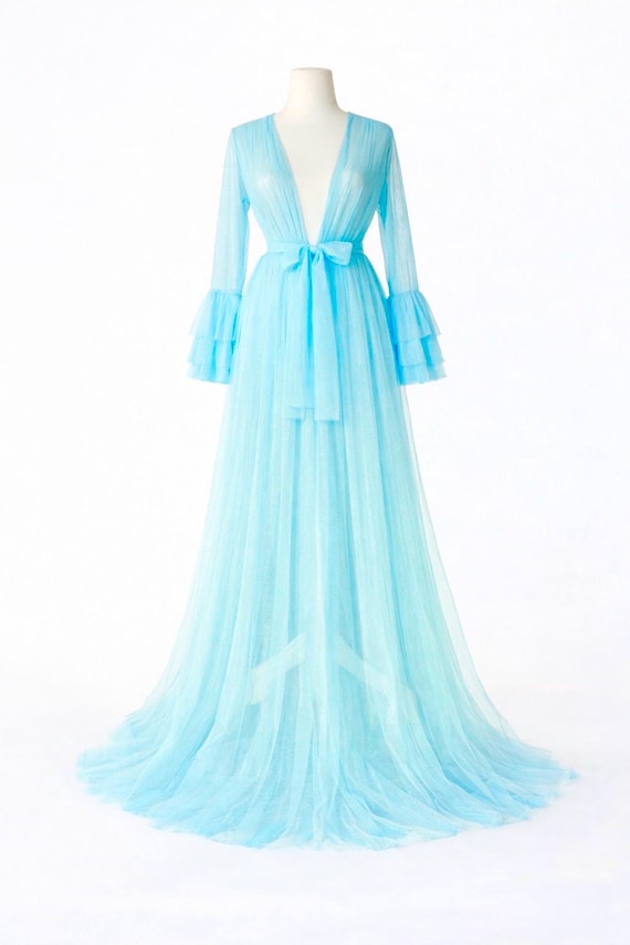 blue blush ruffle dress Baltic Born Womens Kearny Ruffle Maxi Dress | Light Blue + Blush