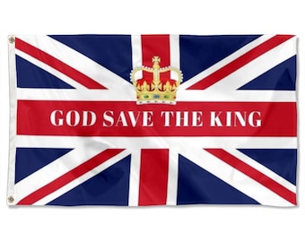 Bandera de tapiz de la corona de Dios salve al rey Cueva del hombre