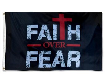 Bandera de tapiz de la fe sobre el miedo para la cueva del hombre