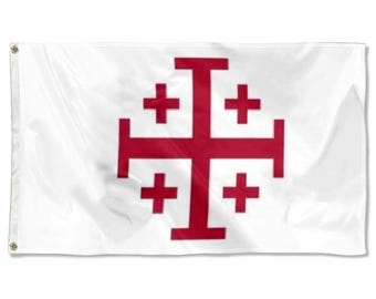 Bandera de la Cruz de los Cruzados Cristianos Carmesí Tapiz de la cueva del hombre