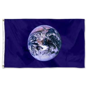 May include: A rectangular flag with a dark blue background. The flag features a detailed image of Earth in the center, showcasing continents and clouds. The Earth image is a vibrant mix of blues, greens, browns, and whites.