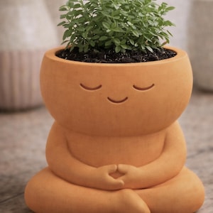 Meditation Planter – Zen Sitting Plant Pot – 3D Printed Succulent Pot – Mindfulness Home Decor - Small indoor planter