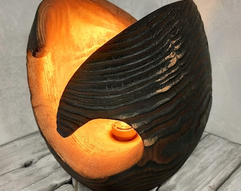 Handcrafted Burnt Pine Wood Table Lamp, Ambient Lighting