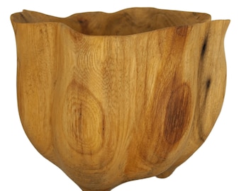 Hand-Carved Wooden Bowl, Organic Wavy Edge Elm Vessel, Unique Wood Decor, One-of-a-Kind Art Bowl