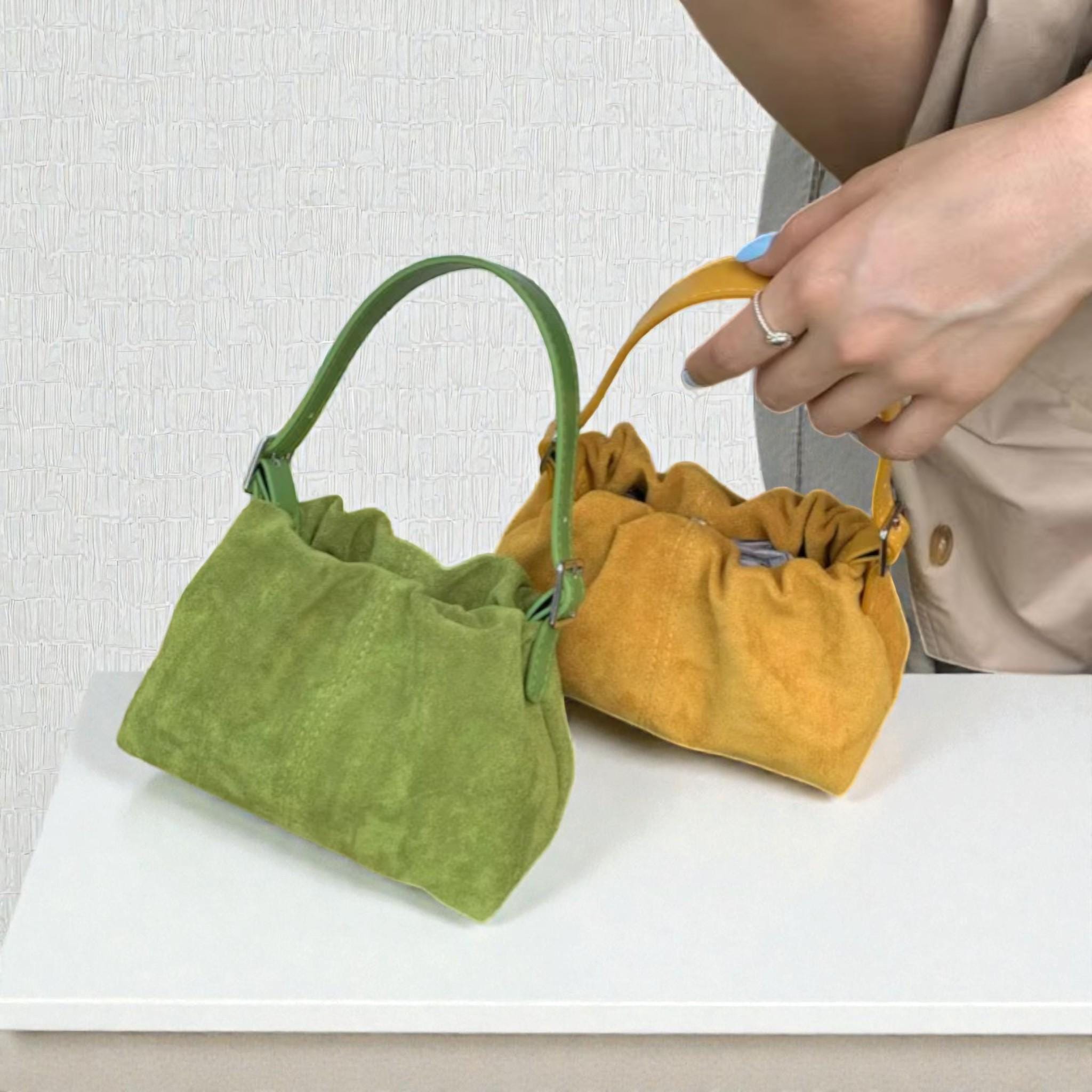 Yellow suede bucket bag - Etsy 日本