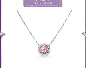 Uk Halskette 925 Silber Strahlende Herzen Blush Rosa Kristall 45 Cm, 925 Sterling Silber Halsketten, das Perfekte Schutz Geschenk