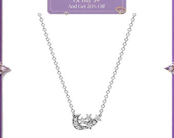 Funkelnde Mond & Stern Collier Silberkette 45 cm, 925 Sterling Silber Halsketten, das perfekte Schutzgeschenk