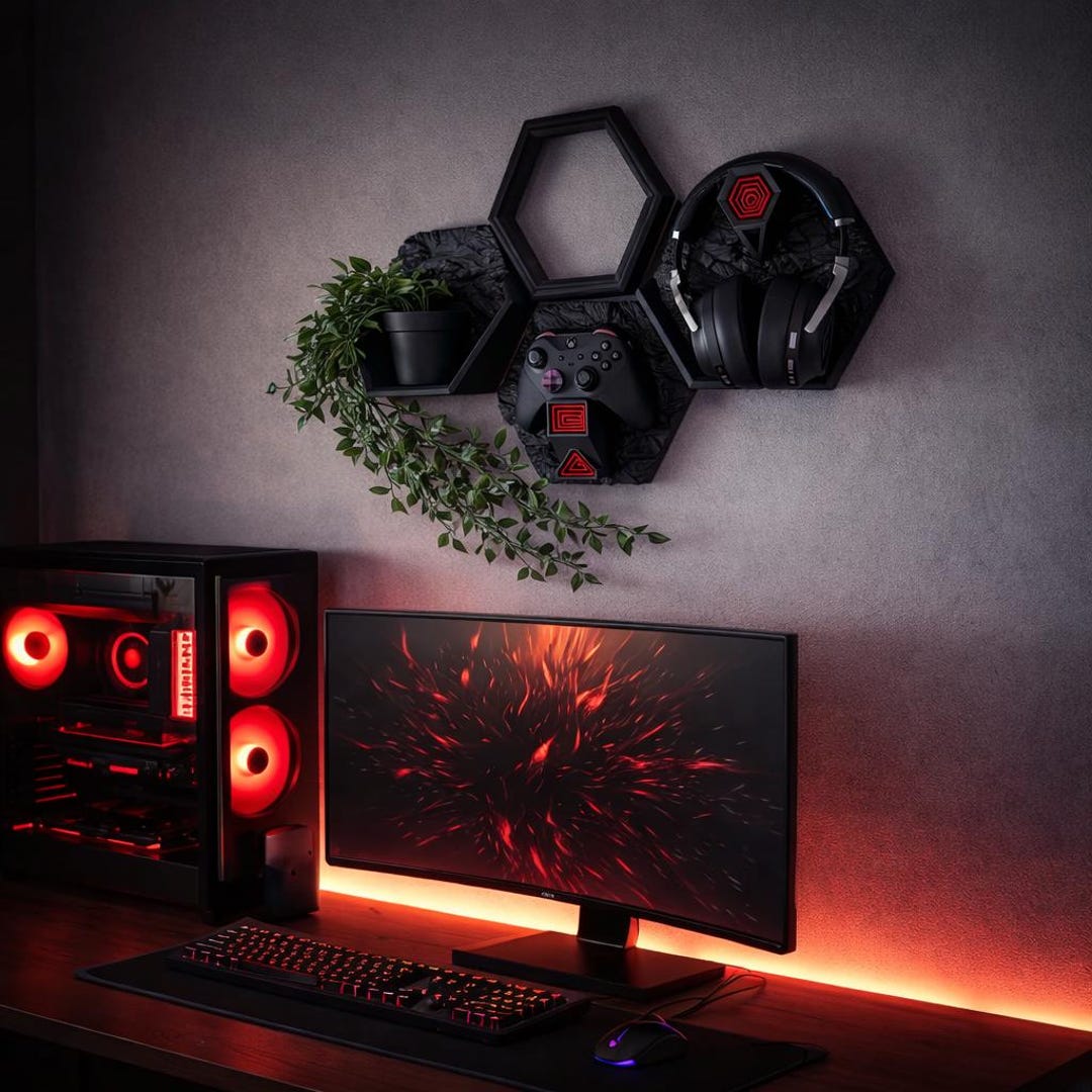 Stone Hexagon Gaming Wall Panels | Controller Holder | Headset Holder ...