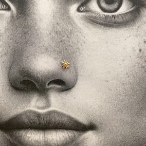 Surya Sun Nose Stud • 14k Gold Sterling Silver • Threadless Push-Pin/L-Shape/Curly Backs