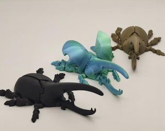 Articulated Flexi Dynastes hercules wings can be spread Insect beetle toy Print in place --- 3D Printer Files model STL 3MF